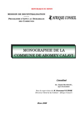 monographie de la commune d_abomey calavi Book