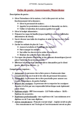 fiche de poste gouvernante Book