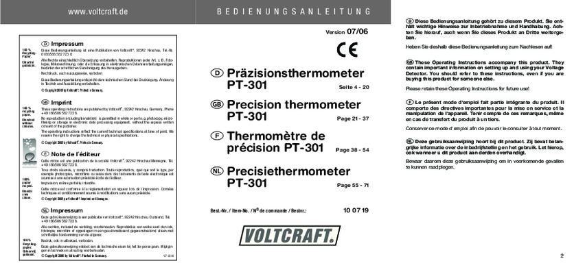 notice dt 9610b thermometer Book