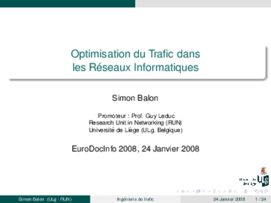 optimisation du trafic dans les r_eseaux informatiques Book