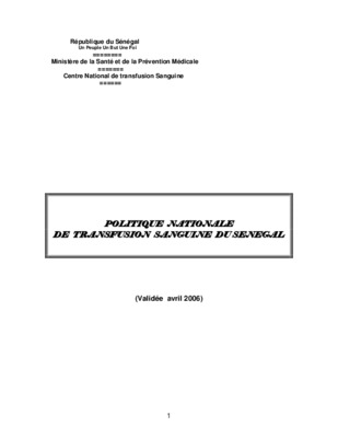 politique nationale transfusion sanguine cameroun Book