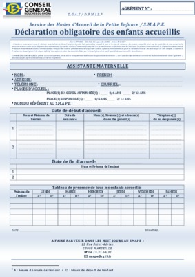 declaration des enfants accueillis Book