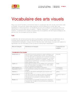 vocabulaire des arts Book