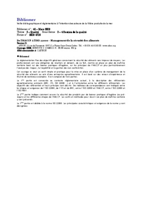 iso 22000 haccp et securite des aliments recommandations outils faq et retours de terrain didier blanc afnor 2009 1aire edition 2005 Book