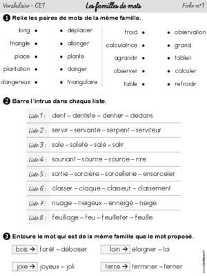 fiche de preparation ce2 les familles de mots Book