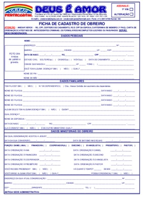 ficha compromisso de obreiro Book