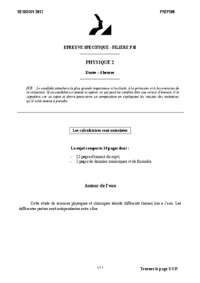 sujet des epreuves de physique i aux concours communs polytechniques deug des ensi Book