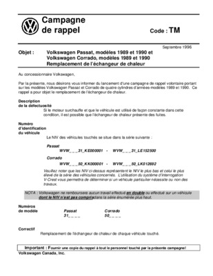 campagne de rappel Book