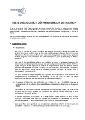 tests d_evaluation departementaux en natation Book