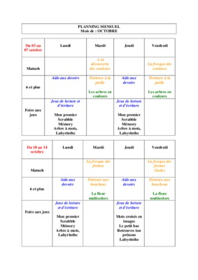 planning mensuel Book