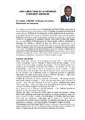 le politique et lecriture a travers la vie et demie de sony labou tansy Book