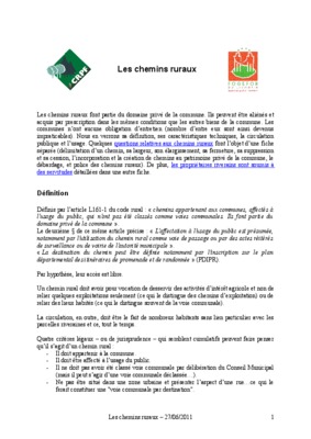 largeur d un chemin rural deservant des habitations Book
