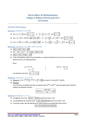 maths pour le brevet blanc 2009 n1 college melies Book