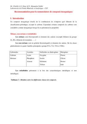nomenclature des composes inorganiques exercices et corriges Book