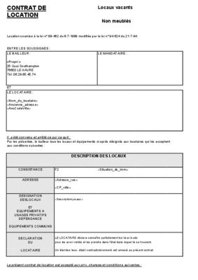 contrat de location de locaux vacants meubles Book