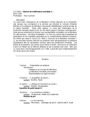 litterature mondiale Book
