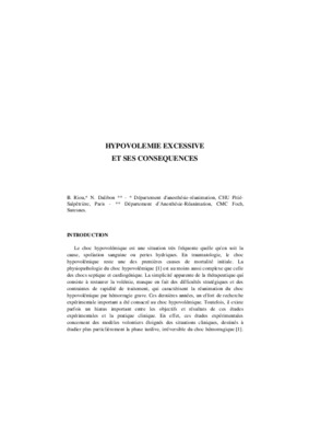 problematique de choc hypovolemique Book