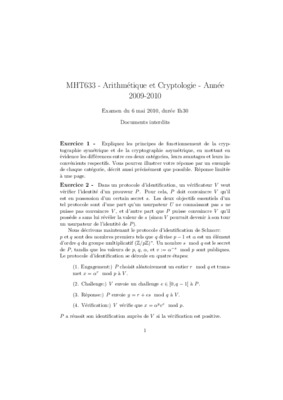 mht633 arithmetique et cryptographie examen 2010 Book