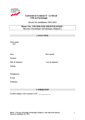 candidature 2012 master2 psychologie universitaire Book