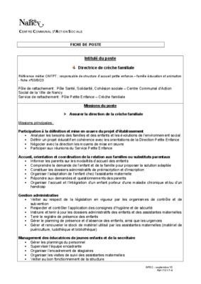 fiche de poste d_une directrice de creche Book