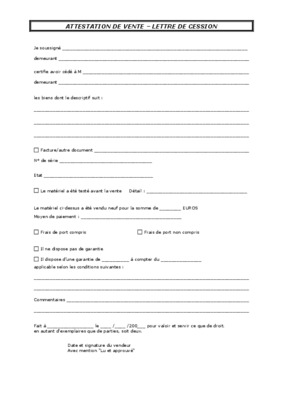 attestation de vente lettre de cession Book