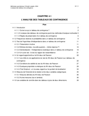 tableau de contingence Book