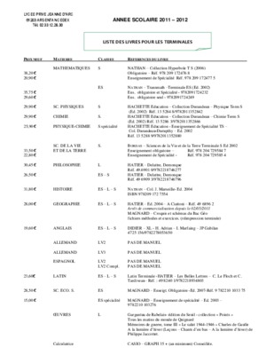 5eme liste des livres annee scolaire 2011 2012 Book