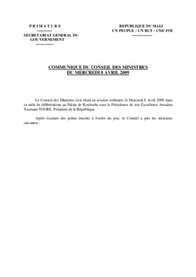 communique du conseil des ministres du mercredi 11 01 2012 Book