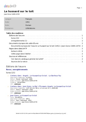 la description dans le hussard sur le toit Book
