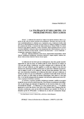 la tolerance et ses limites un probleme pour l_educateur Book