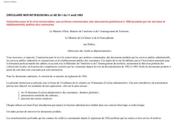 circulaire sur traitement des archives Book