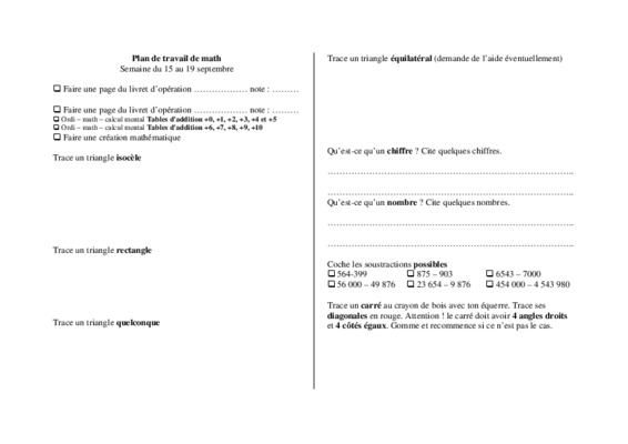 travail de math Book