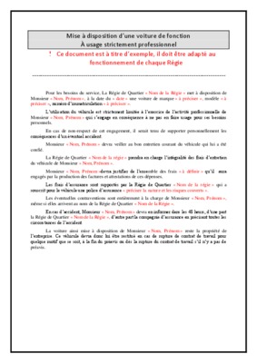 attestation voiture de fonction Book
