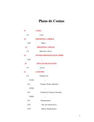 plano de contas de uma loja de calcados Book
