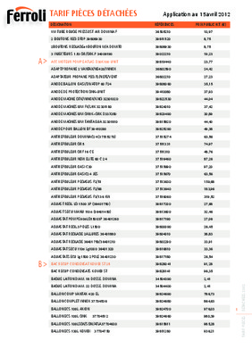 tarif pieces detachees ferroli Book
