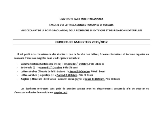 liste des magisters 2011 2012 alger Book