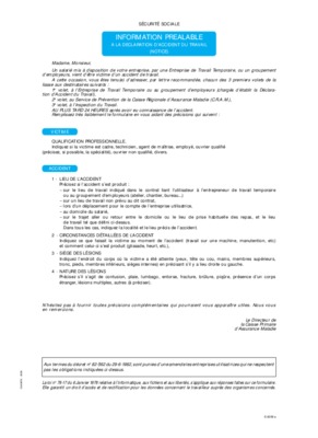 information prealable accident travail Book