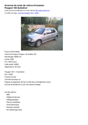 peugeot 106 quiksilver Book