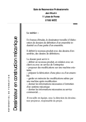 referntiel metier dessinateur mecanique Book