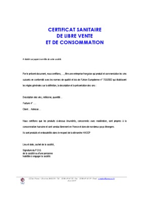 certificat sanitaire Book